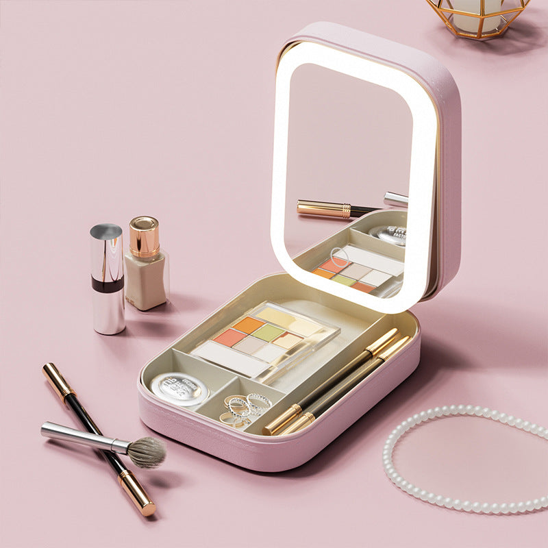 Cosmetic storage box with light mirror