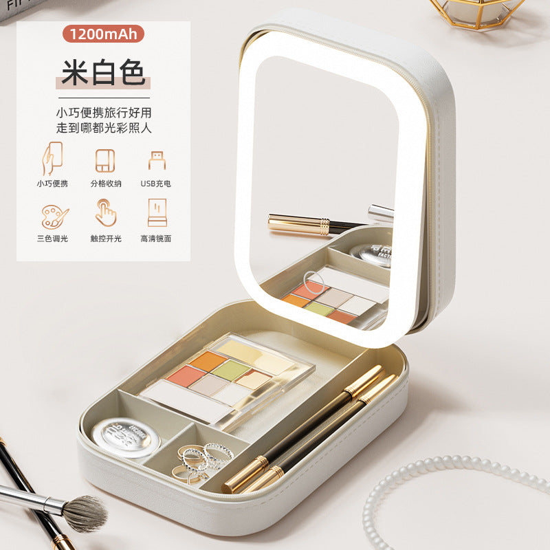 Cosmetic storage box with light mirror