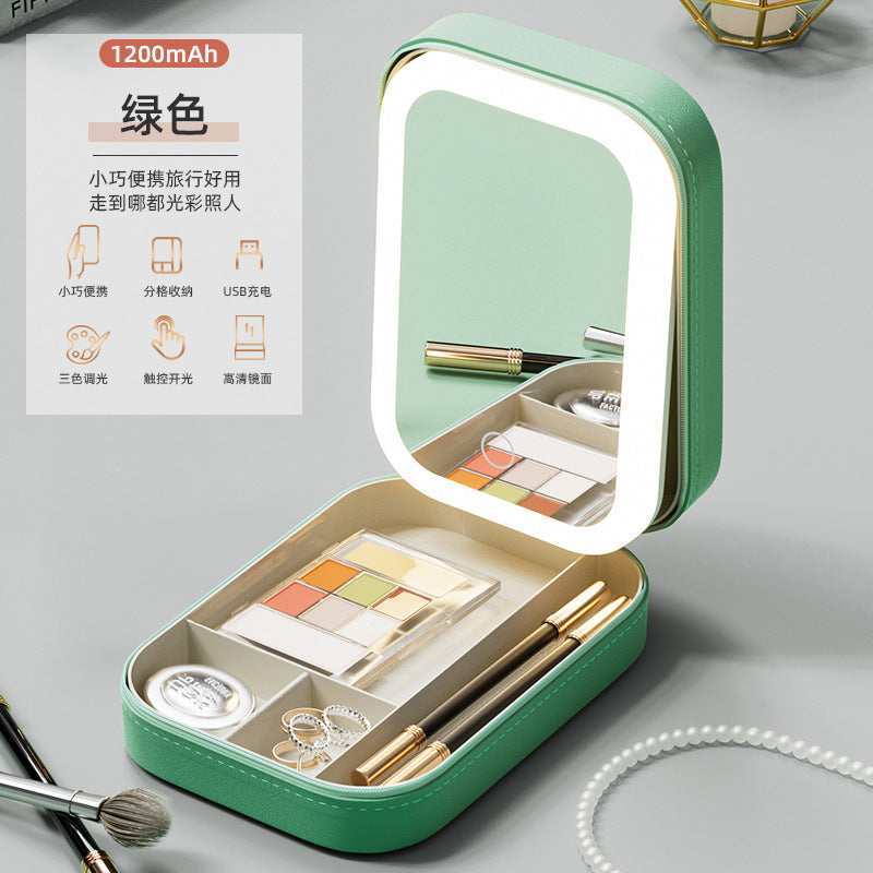 Cosmetic storage box with light mirror