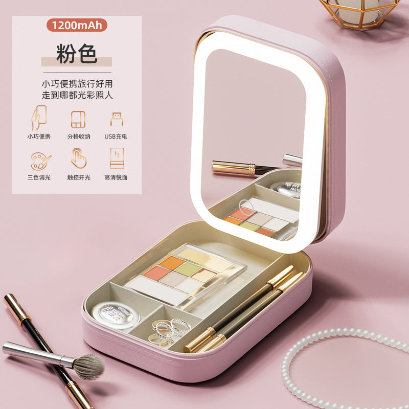 Cosmetic storage box with light mirror